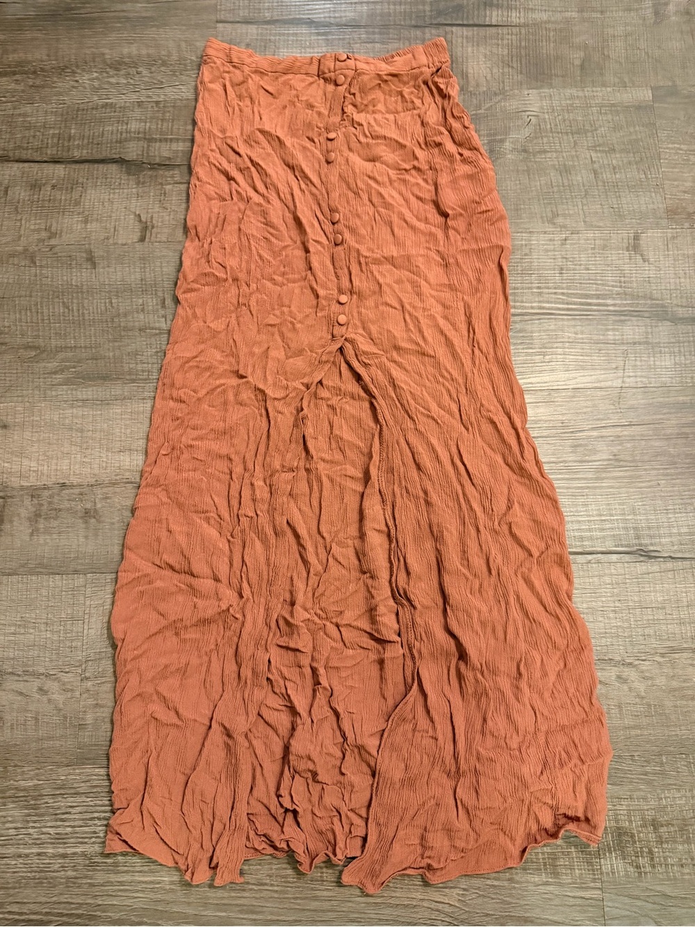 Rust Button Front Midi Skirt High Slit Boho Festival Flowy Size 4
